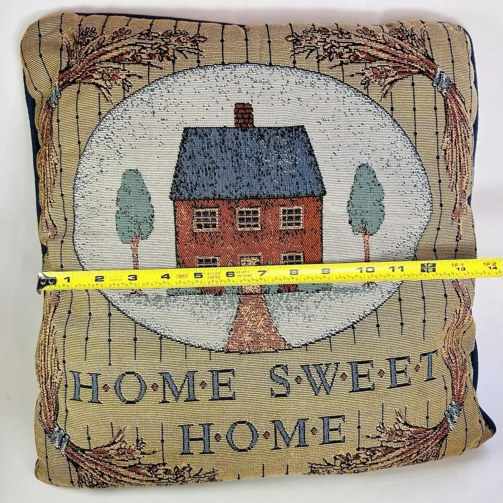 Cottage Core Vintage Woven Tapestry “Bless This Home” Throw Pillow Double Sided